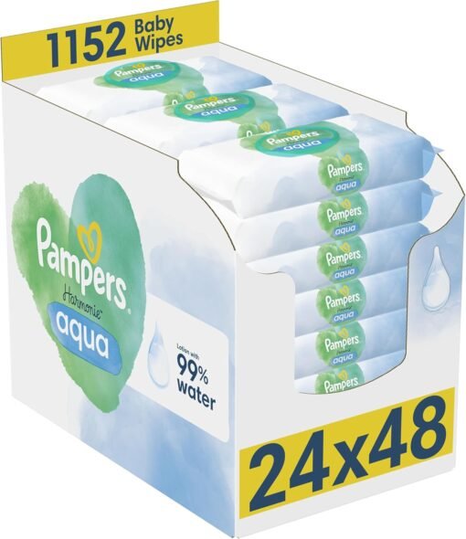 Pampers Harmonie Aqua Baby Wipes 24 Packs of 46 Wipes = 1152 Baby Wet Wipes, Help Restore Natural Skin pH,Delicate Lotion with 99% Water