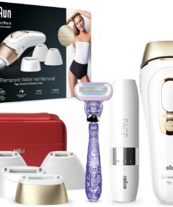 Braun Silk·Expert Pro 5 PL5387 Latest Generation IPL, Visible Hair Removal, White&Gold & Braun Face Mini Hair Remover FS1000