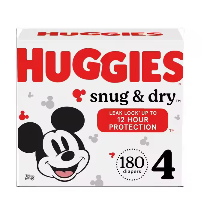 Huggies Snug & Dry Size 4 Diapers 180 Count Soft Disposable Nappies for Children 22-37 lbs Wholesale